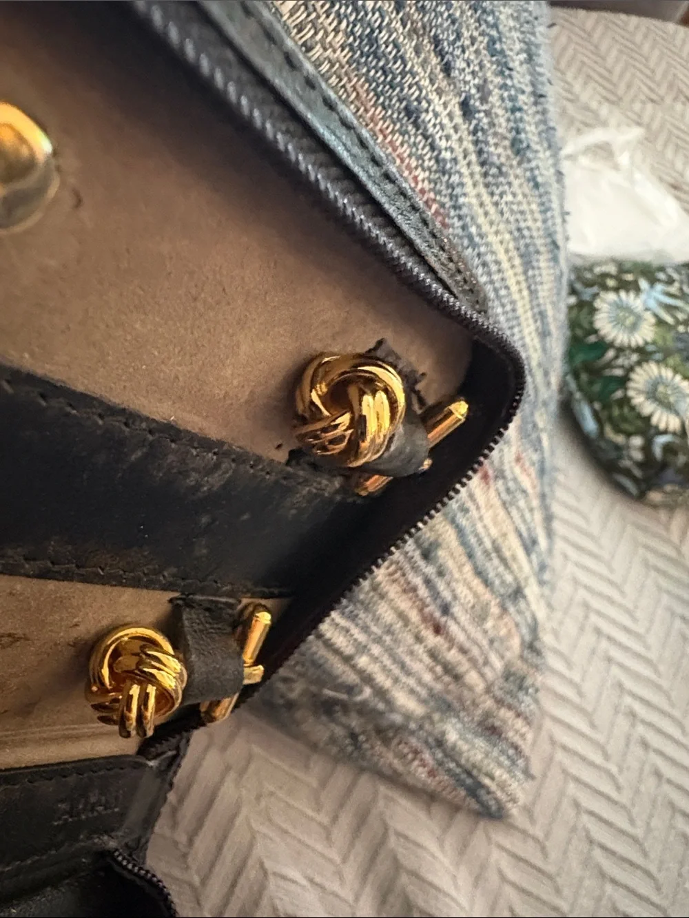 Dior Gold Knot T-Bar Cufflinks with Black Leather Accents